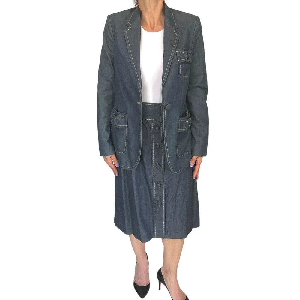VIKTOR & ROLF Chambray Cotton  Denim 2 Piece Skirt Suit 40/8